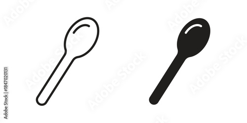 Tablespoon icon element in flat simple style. Thin stroke editable icons