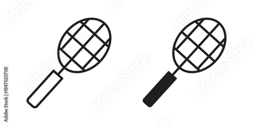 Tennis racket icon element in flat simple style. Thin stroke editable icons