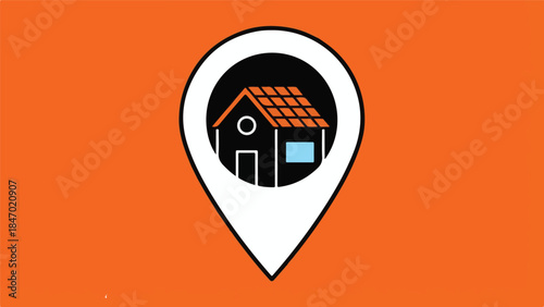 Pin map icon with a house symbol on orange background