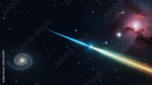 Comet trailing through cosmic landscape