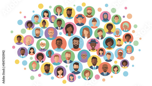 Collection of diverse people avatars in colorful circular frames
