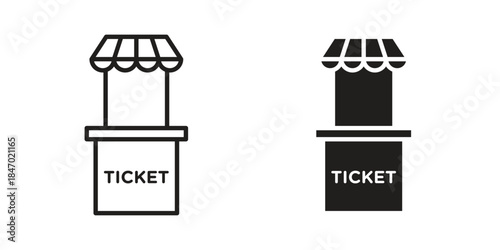 Ticket window icon element in flat simple style. Thin stroke editable icons