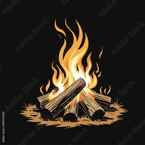 vector illustration of a campfire in American comic style