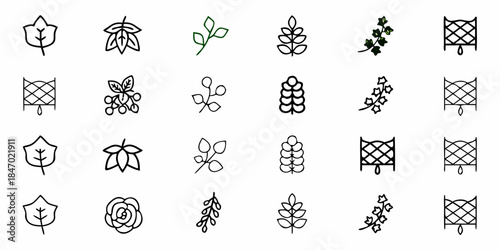Climbing Plants Icons: Vines, Ivy, Creeper, Green Growth, Nature Symbols