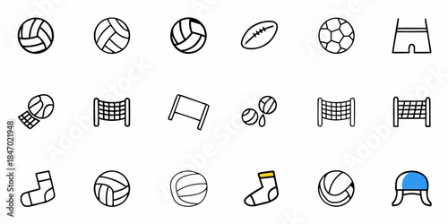 Volleyball Gear Icons: Ball, Net, Court, Uniform, Sports Equipment