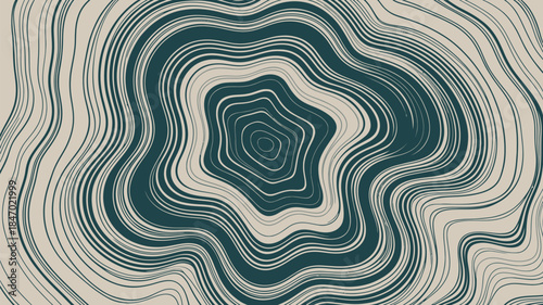 Modern abstract design with swirling dark green and beige lines