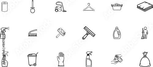 A collection cleaning tools and supplies illustrations