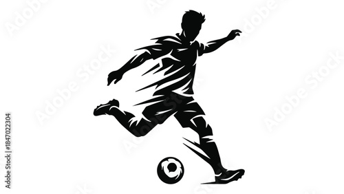 Dynamic vector illustration of a soccer player kicking a football