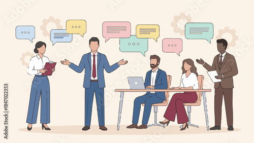 Business team meeting discussing ideas and communicating strategy