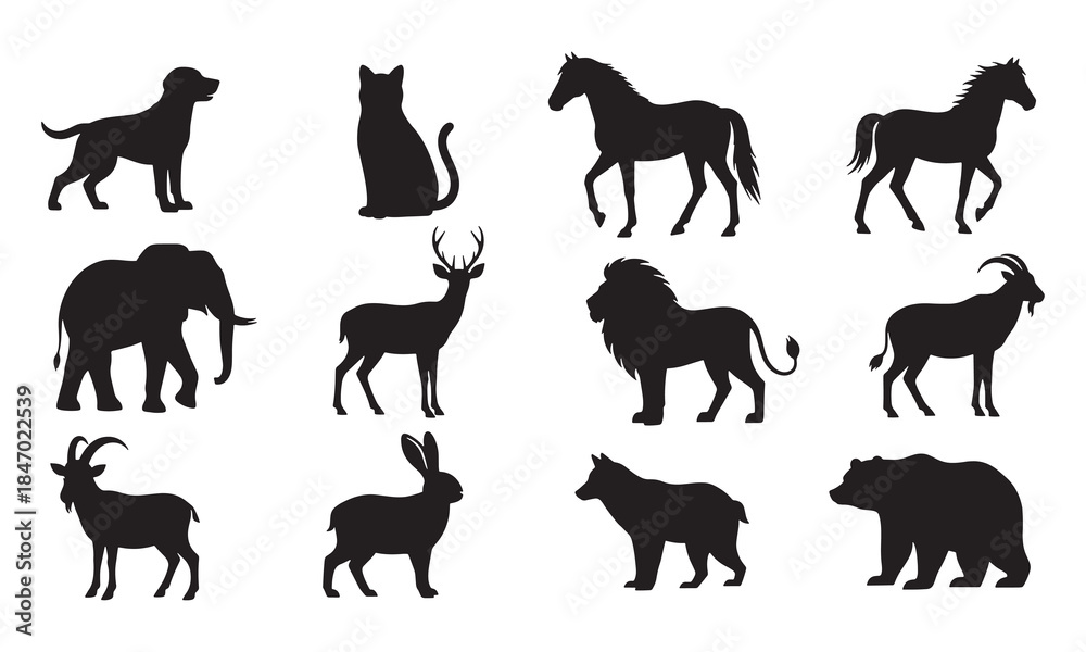 Obraz premium Forest Wildlife Animal Silhouette Vector Set
