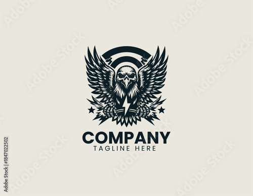 Eagle Of Eternal Skull Power black vector logo illustration