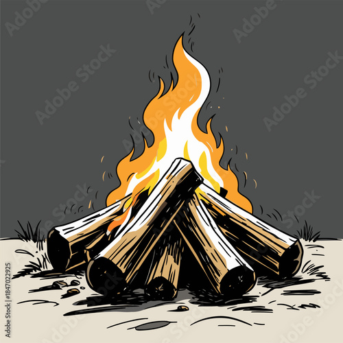 vector illustration of a campfire in American comic style
