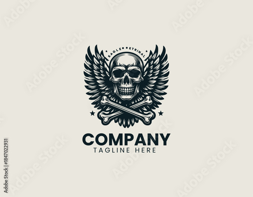 Eagle Of Eternal Skull Power black vector logo illustration