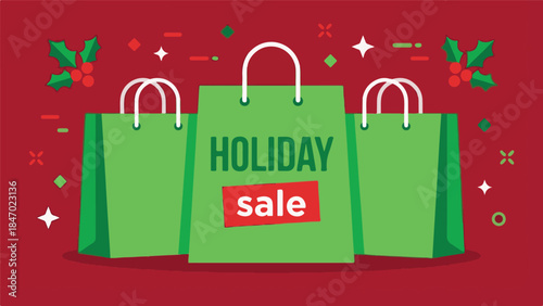 Holiday Sale shopping bags on a festive red background