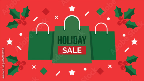 Holiday Sale shopping bags on a festive red background