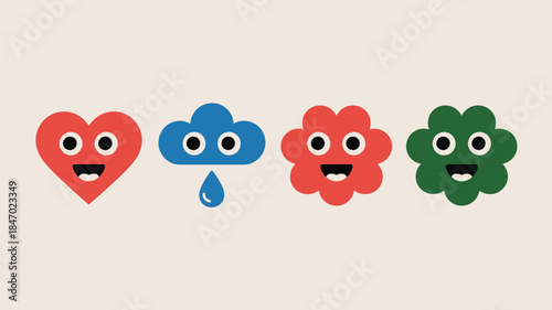 Colorful emoticon faces with happy expressions and eyes