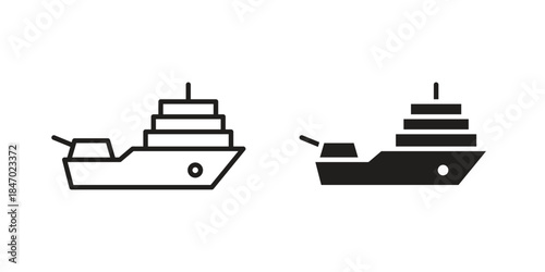 Warship icon element in flat simple style. Thin stroke editable icons