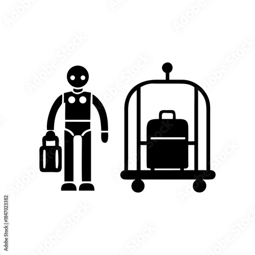 Automated robot bellhop assisting with luggage, representing future hospitality and travel technology.