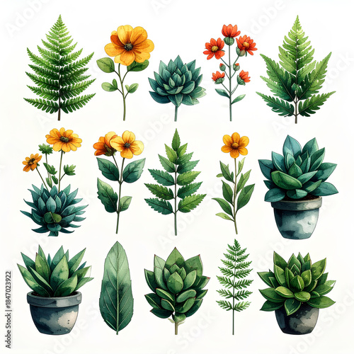 Minimalist plant icons, PNG, high resolution background