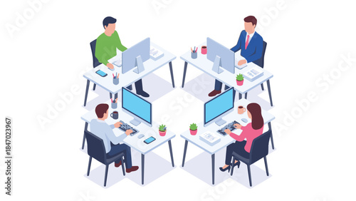 Modern office environment with employees working at desks