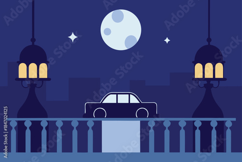 Mansion Balcony Lit by Chandeliers Under Moonlight