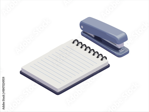 Blue Stapler and Notebook on Transparent Background