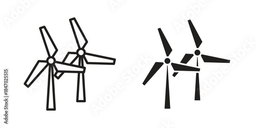 Wind turbine icon element in flat simple style. Thin stroke editable icons