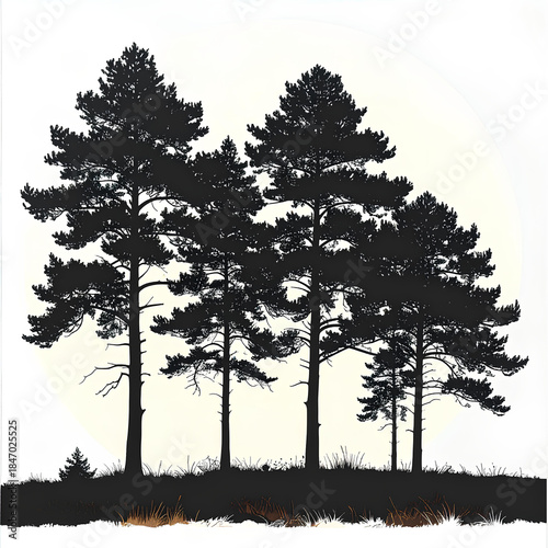 Silhouette of trees, vector PNG background