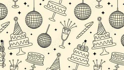 Vibrant party celebration with cakes and disco balls