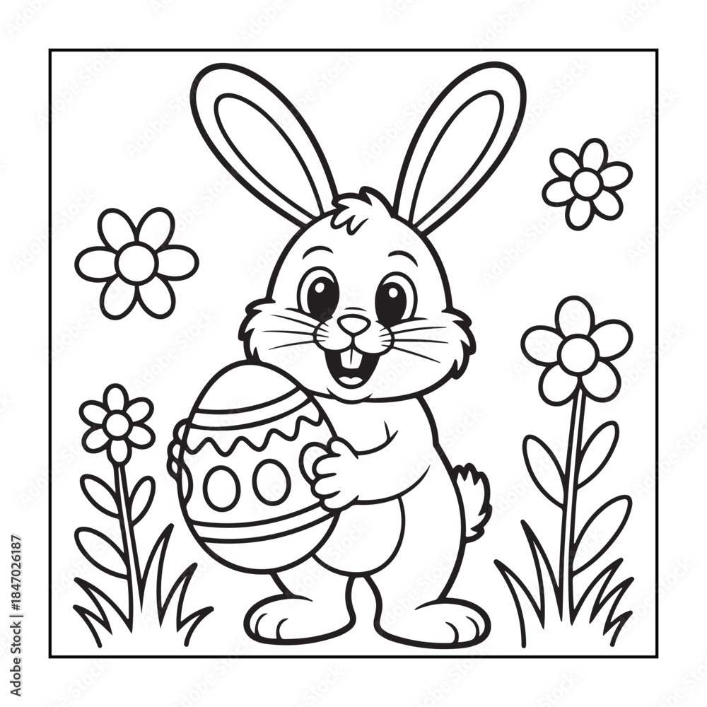 Obraz premium Happy Easter! Black and white coloring pages for teens, adults, and kids featuring Easter elements.