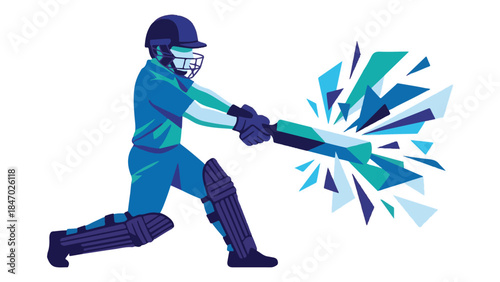 Abstract illustration of a cricket player hitting the ball with explosive energy