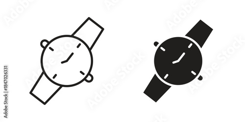 Wristwatch icon element in flat simple style. Thin stroke editable icons