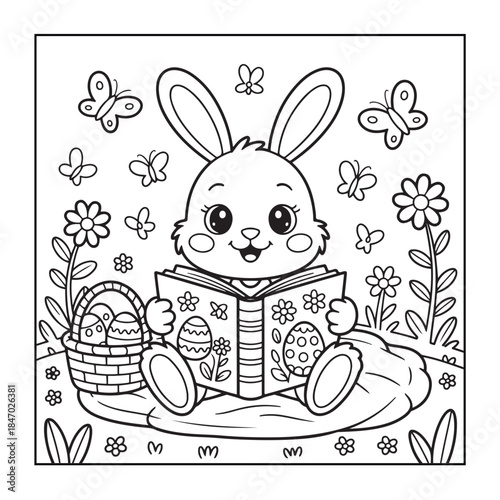 Happy Easter! Black and white coloring pages for teens, adults, and kids featuring Easter elements.