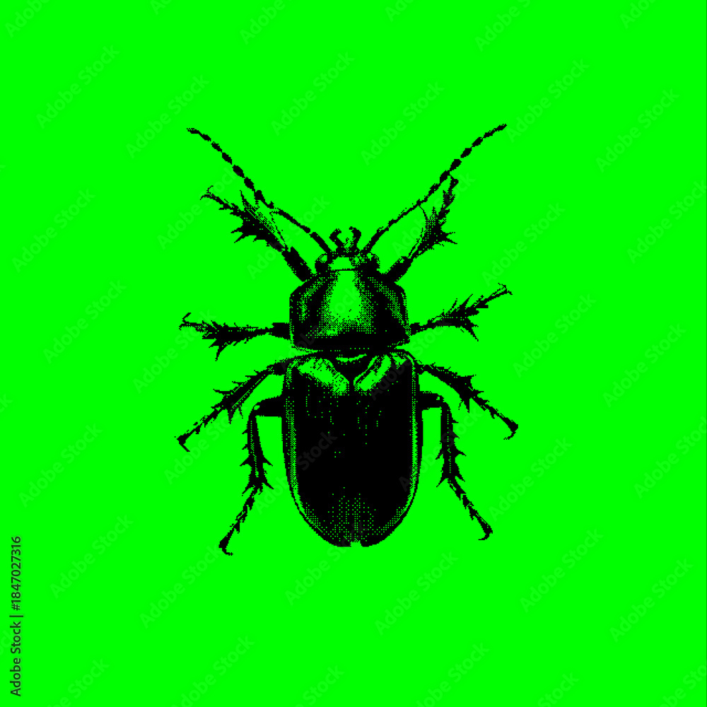 Fototapeta premium Pixelated insect with digital glitch effect on green, gray or transparent background