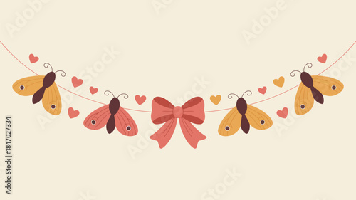 Whimsical butterflies and hearts on a string with bow decoration