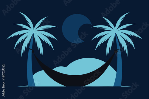 Moonlit Hammock Between Two Palm Trees on Quiet Beach