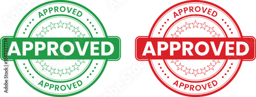 Red and green colors approved rubber stamp on transparent background. Vector illustration