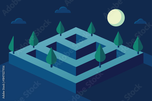 softly-glowing-garden-maze-under-moonlight-birdhouses