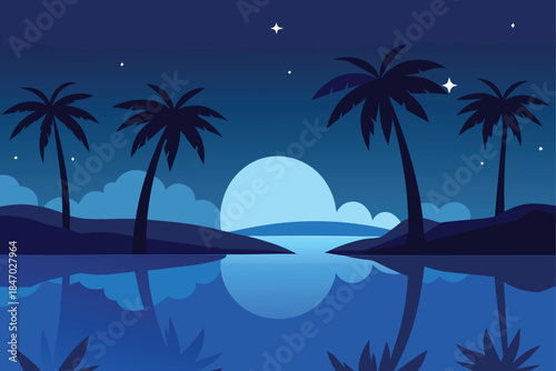 starry-tropical-lagoon-night-palm-trees