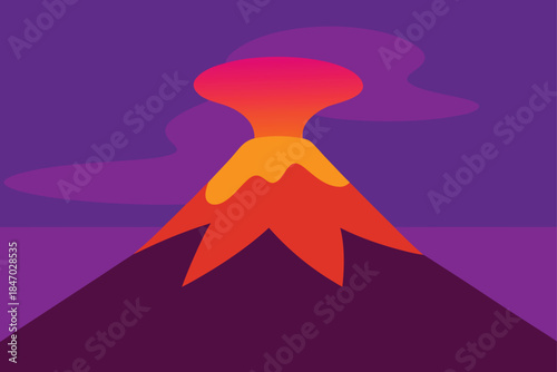 vector-landscape-erupting-volcano-dusk-lava-flow
