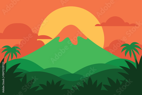 vector-sunrise-over-jungle-volcano-peak