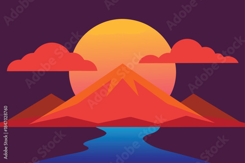 vibrant-sunset-volcanic-mountain-river