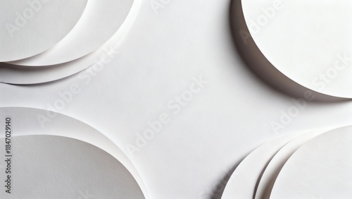 Elegant Minimalist White Paper Circles Abstract Background with Soft Shadows