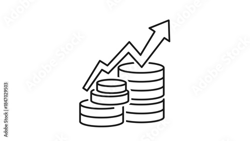 An upward trending arrow superimposed on stacks of coins, symbolizing financial growth and investment.