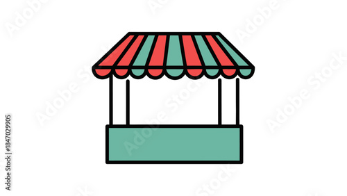 Store Kiosk Illustration: A colorful and simple illustration of a store kiosk, its striped canopy provides shelter.