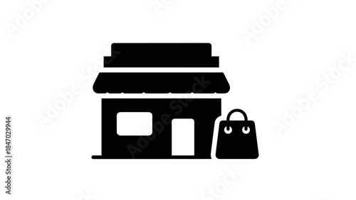 Shop Icon: A minimalist icon presents a storefront, coupled with a shopping bag, illustrating retail.
