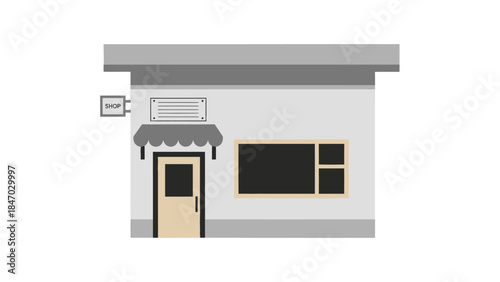 Simple Shop: A clean illustration of a small shop, presenting a minimalist design with a sign above the door, inviting customers to explore and discover what awaits inside.