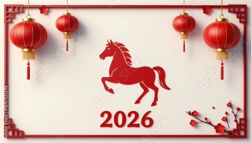 Celebrating chinese new year 2026 with horse symbolism festive lanterns cultural decorations vibrant environment