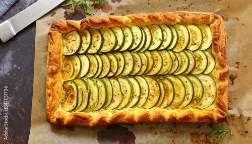 Golden Zucchini Tart Galette: Baked Savory Vegetable Pastry. Perfect for Healthy Dining, Gourmet Lunches, & Vegetarian Cuisine.