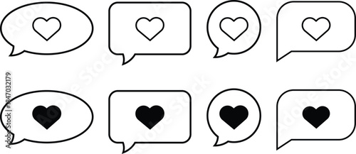 Speech Bubbles With Outline Hearts And Solid Hearts